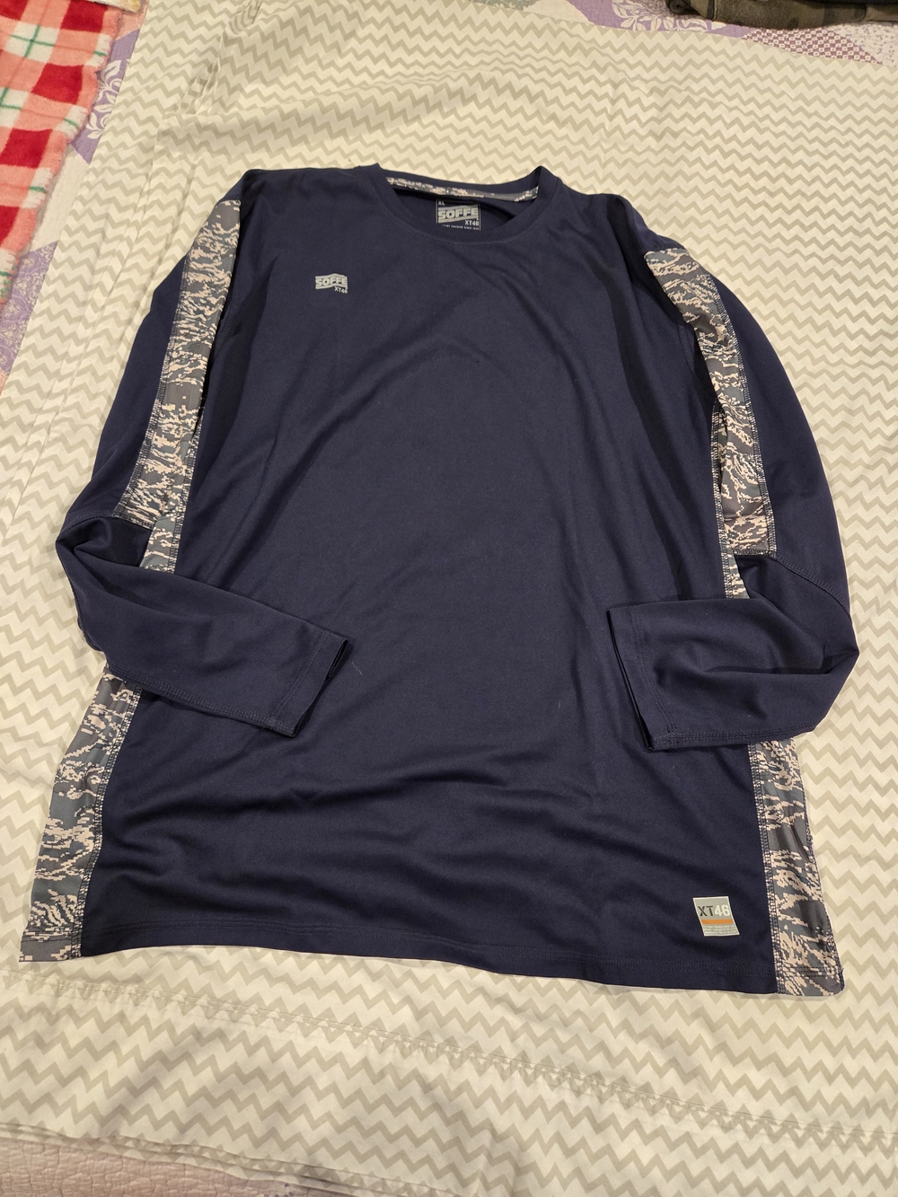 Soffe Navy Long Sleeve Performance Tee with Camo Panels